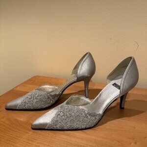 Stuart Weitzman Silver Dress Lacy Heels